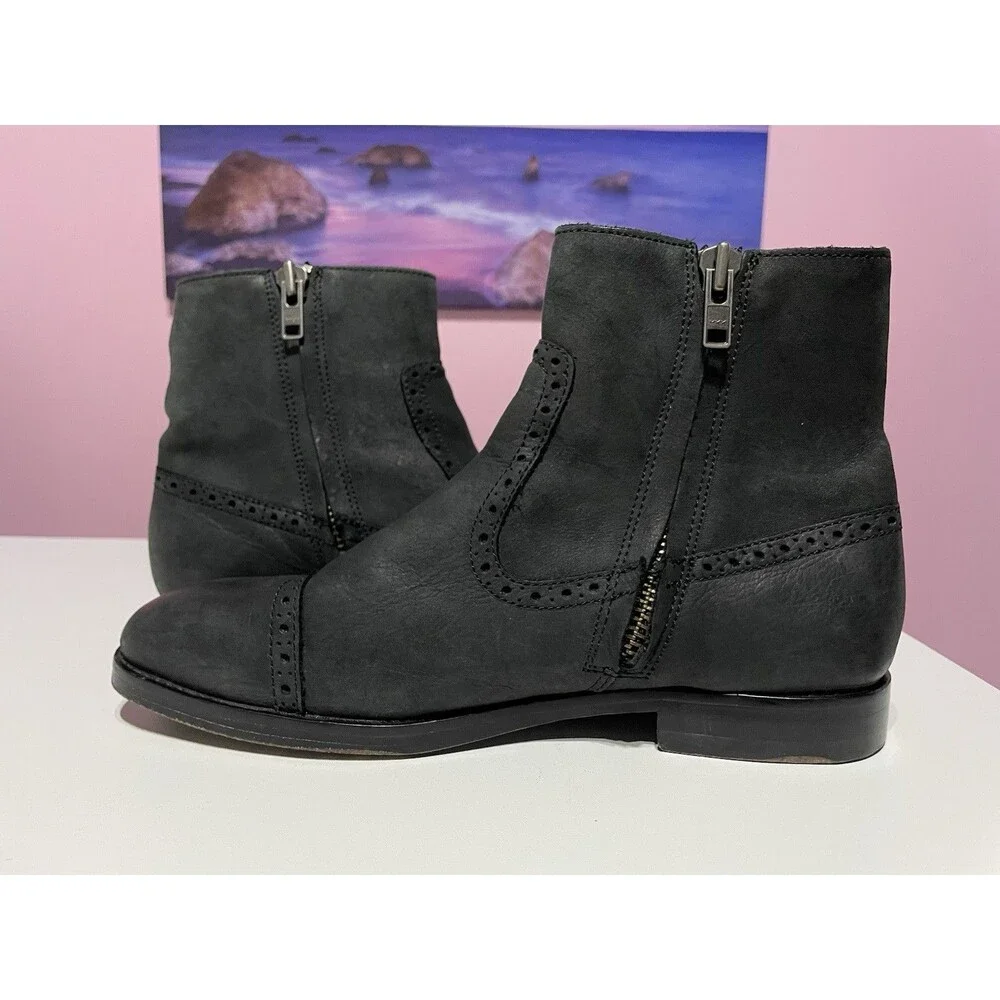 Polo Ralph Lauren Ankle Boots Mens 8.5 D Black Leather Demonte Brogue‎ Preppy